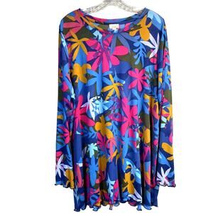 Bold Floral Print Logo Layers By Lori Goldstein Mesh Top 2X